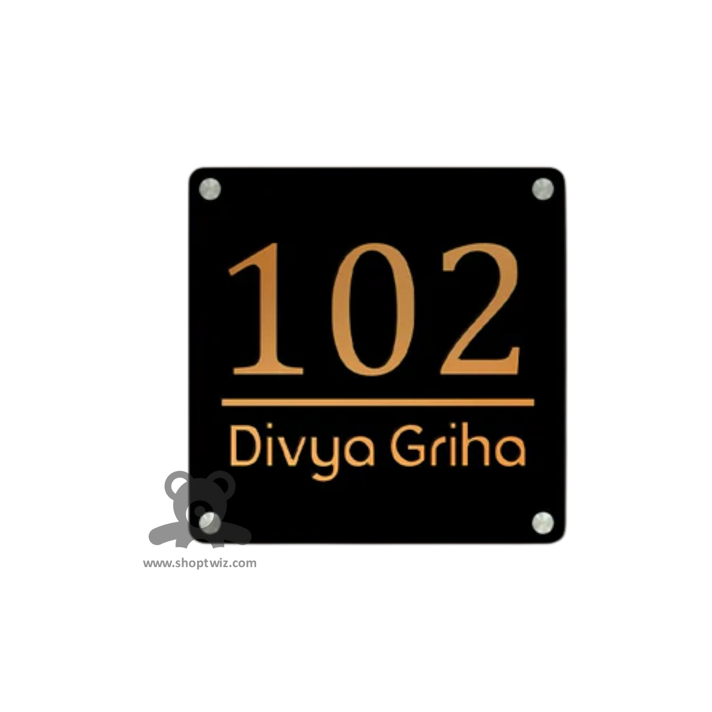 ShopTwiz Square Black Golden Letter Name Plate for House and Office