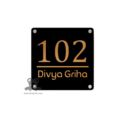 ShopTwiz Square Black Golden Letter Name Plate for House and Office