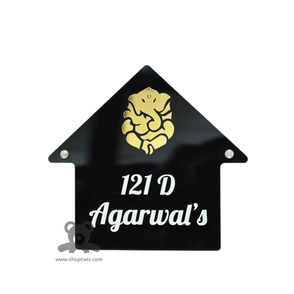 ShopTwiz House Black Golden Ganesh White Letter Name Plate for House and Office