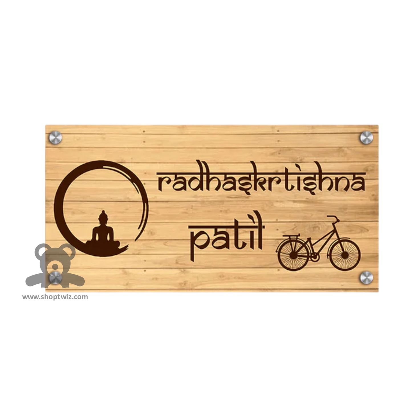 ShopTwiz Rectangle Wood Black Letter Circle Name Plate for House and Office