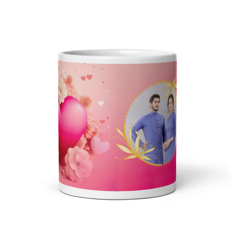 Customized Coffee Mug - Add Your Own Photo -Flower & Heart Background