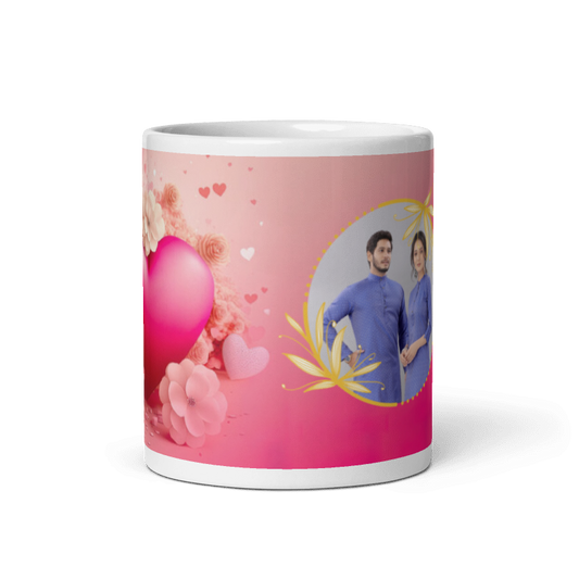 Customized Coffee Mug - Add Your Own Photo -Flower & Heart Background