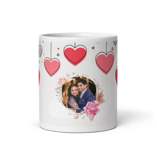 Customized Coffee Mug - Add Your Own Photo -White And Red Heart