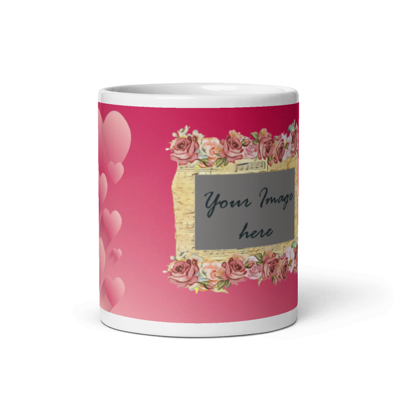 Customized Coffee Mug - Add Your Own Photo - Pink Heart Pattern