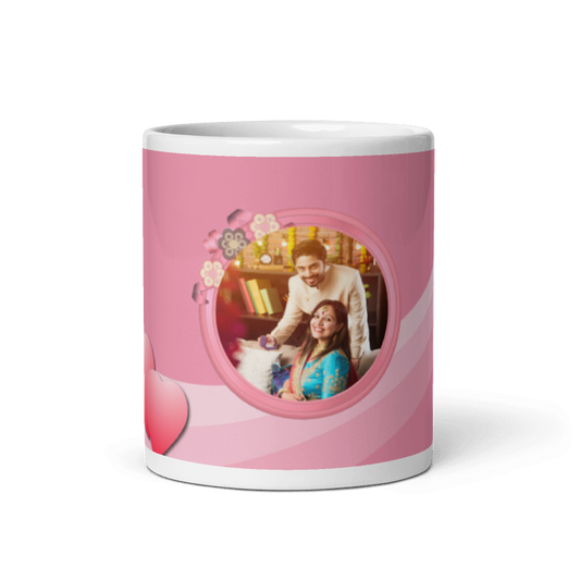 Customized Coffee Mug - Add Your Own Photo -Pink Background Pattern