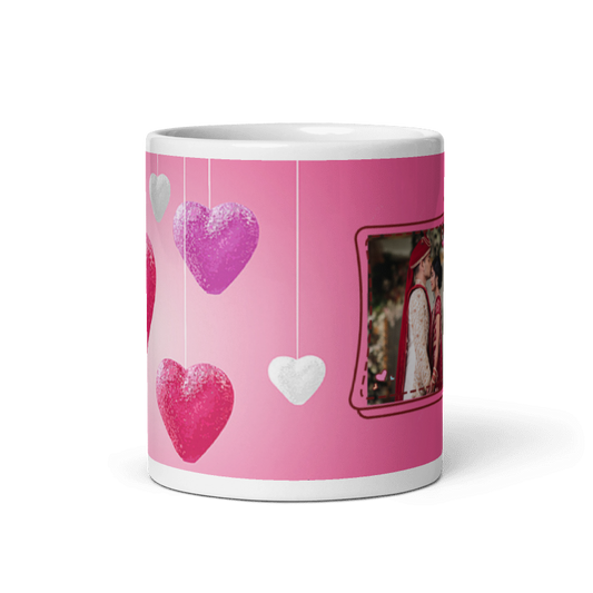 Customized Coffee Mug - Add Your Own Photo - Pink Background Pattern