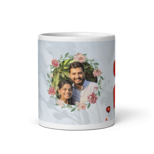 Customized Coffee Mug - Add Your Own Photo - Flower Pattern