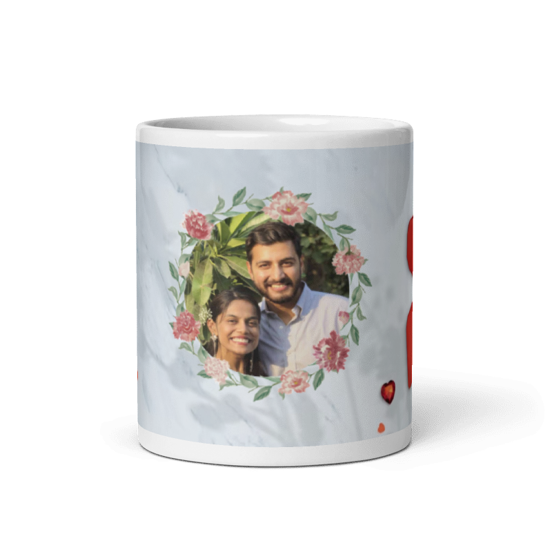 Customized Coffee Mug - Add Your Own Photo - Flower Pattern