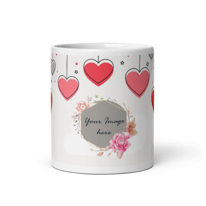 Customized Coffee Mug - Add Your Own Photo -White And Red Heart