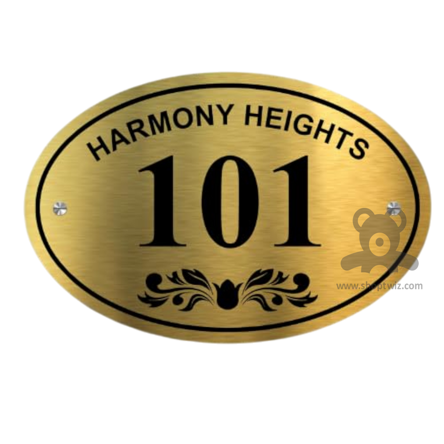 ShopTwiz Golden Acrylic Black Letter And Design Name Plate for House and Office