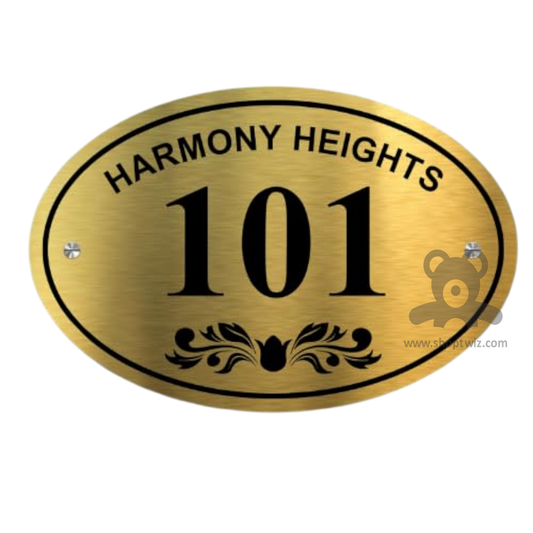 ShopTwiz Golden Acrylic Black Letter And Design Name Plate for House and Office