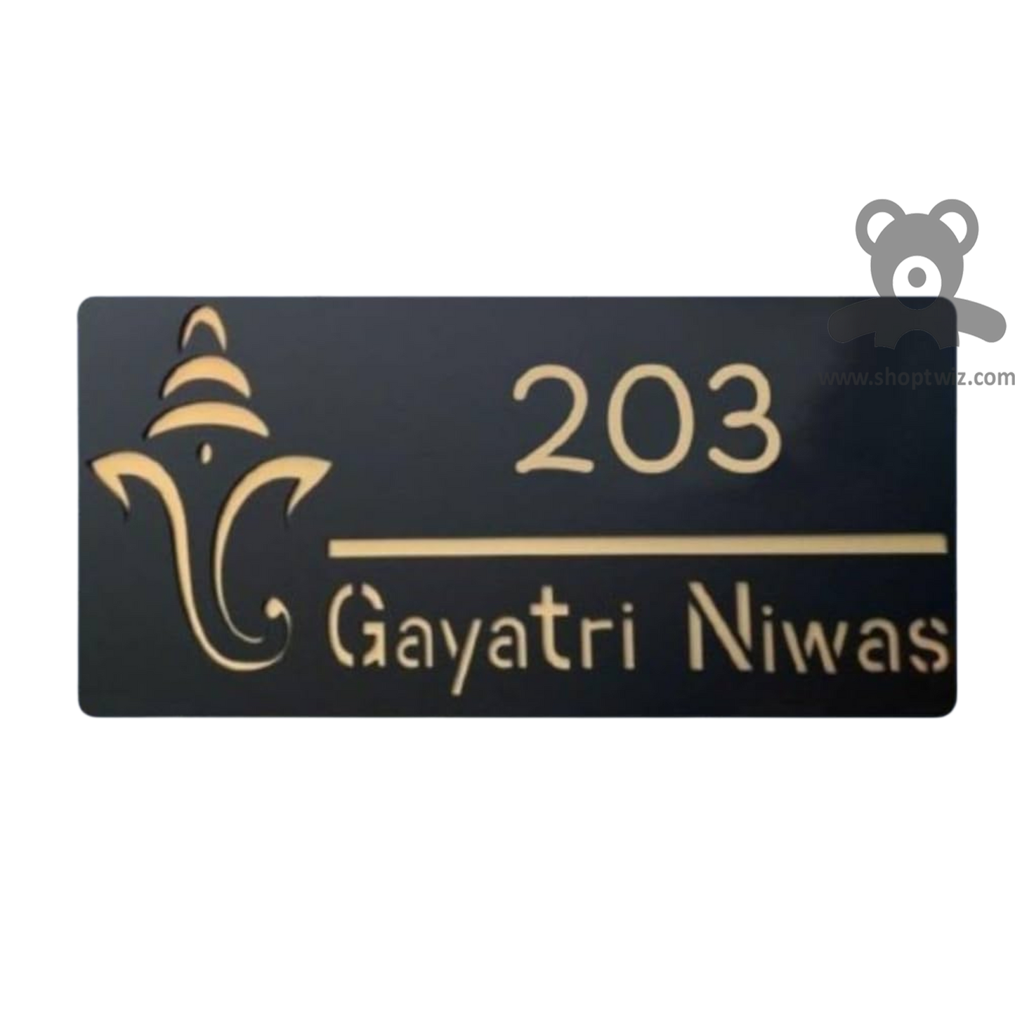 ShopTwiz Rectangle Black Golden Ganesh Letter Name Plate for House and Office