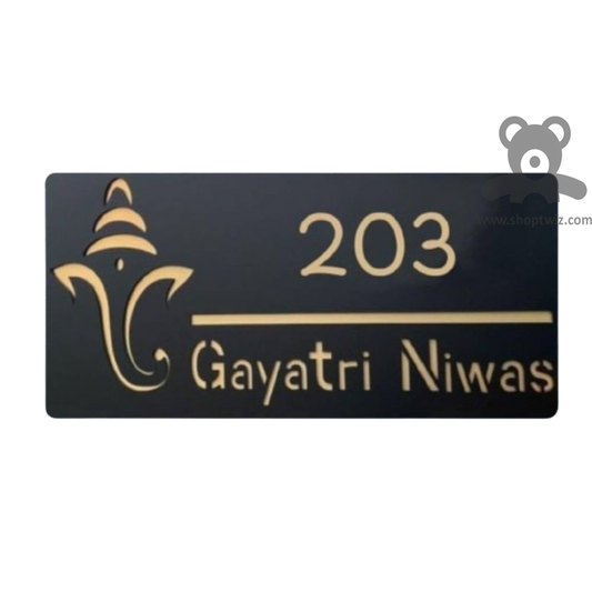 ShopTwiz Rectangle Black Golden Ganesh Letter Name Plate for House and Office