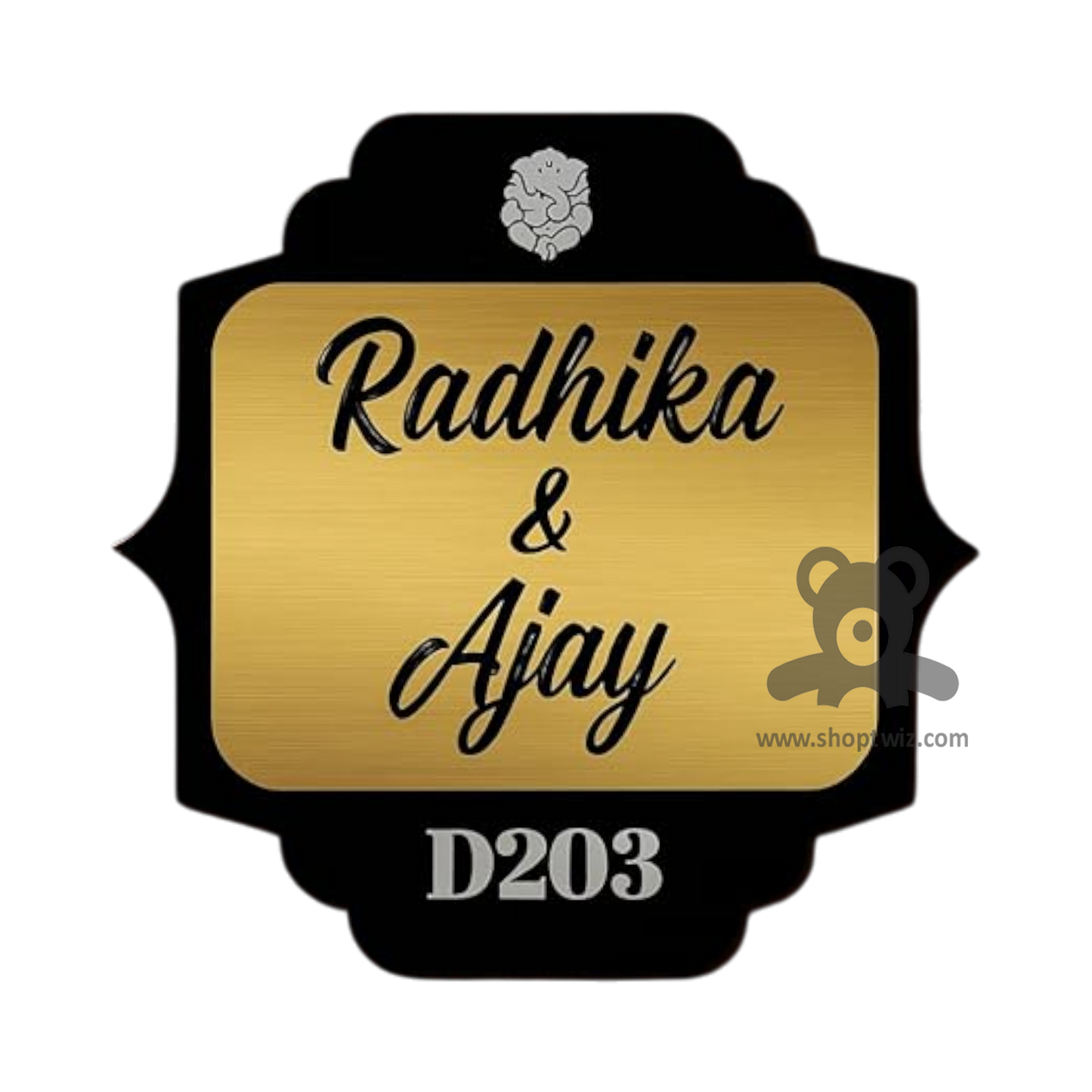 ShopTwiz Square Design Black Golden Acrylic Black Letter Name Plate for House and Office