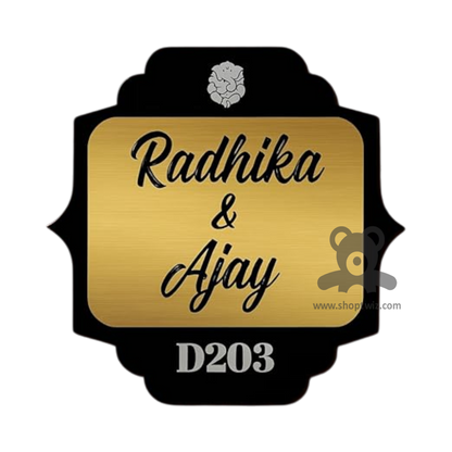 ShopTwiz Square Design Black Golden Acrylic Black Letter Name Plate for House and Office