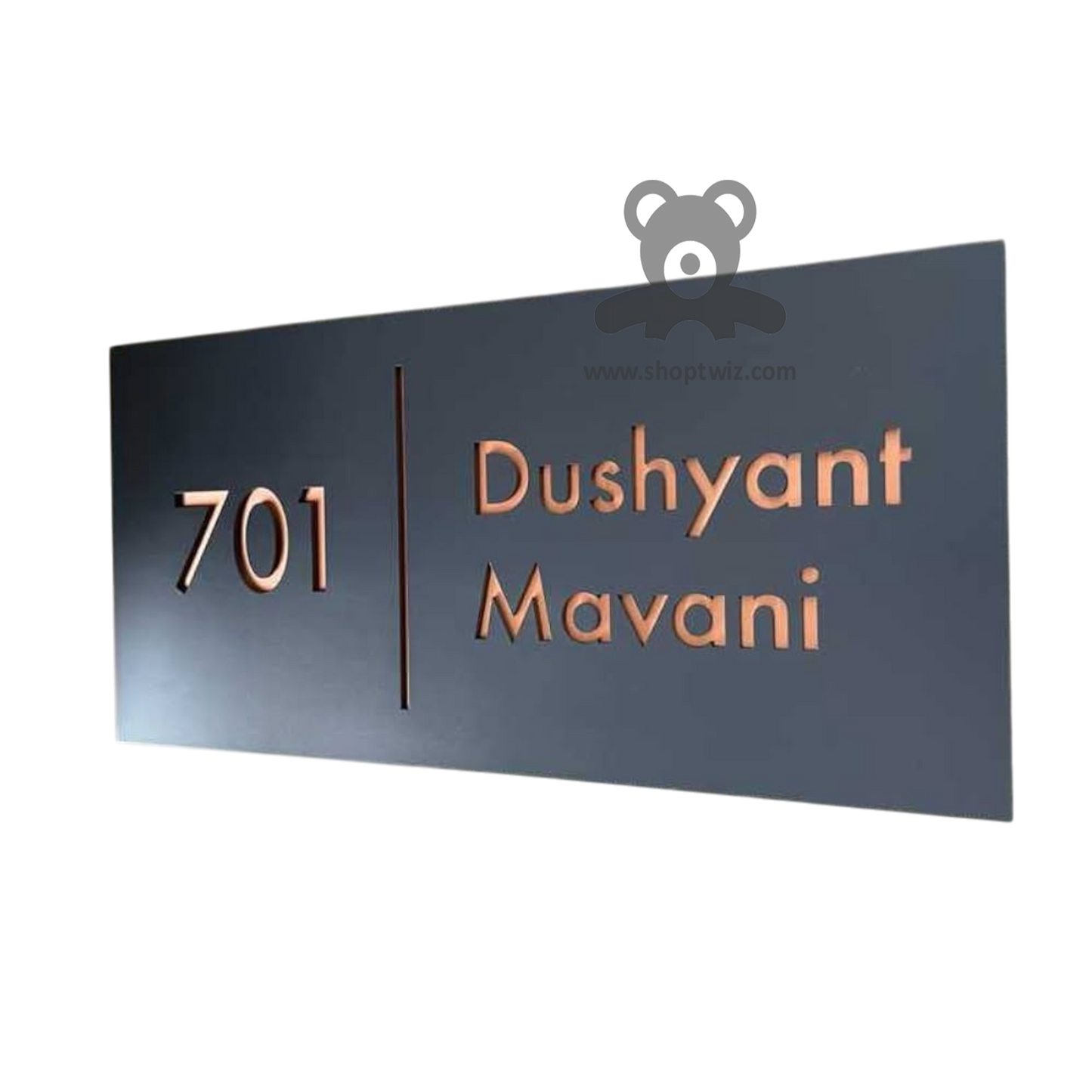 ShopTwiz Rectangle Black Acrylic Golden Letter Name Plate for House and Office