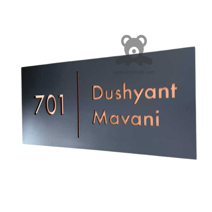 ShopTwiz Rectangle Black Acrylic Golden Letter Name Plate for House and Office