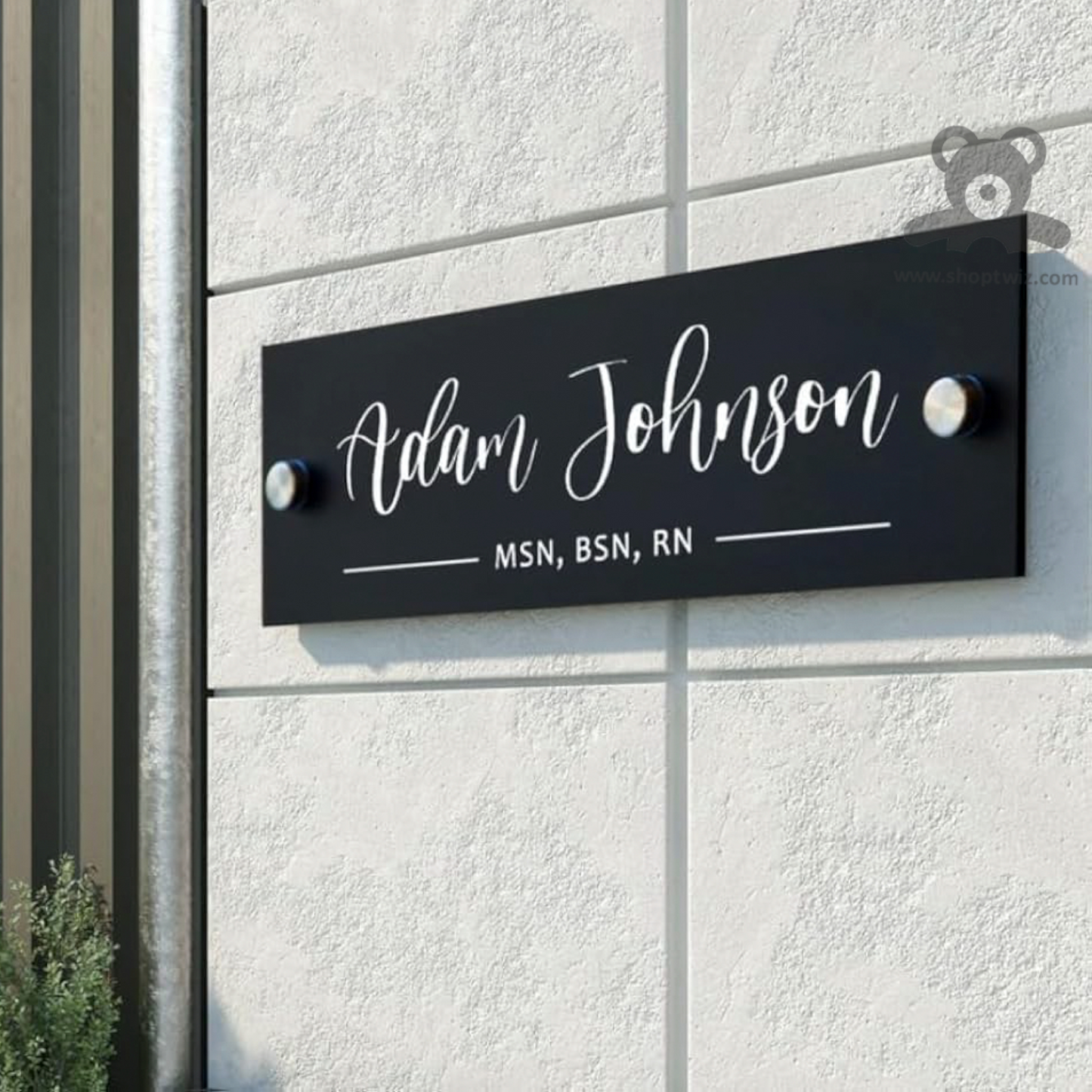 ShopTwiz Rectangle Black White Letter Name Plate for House and Office