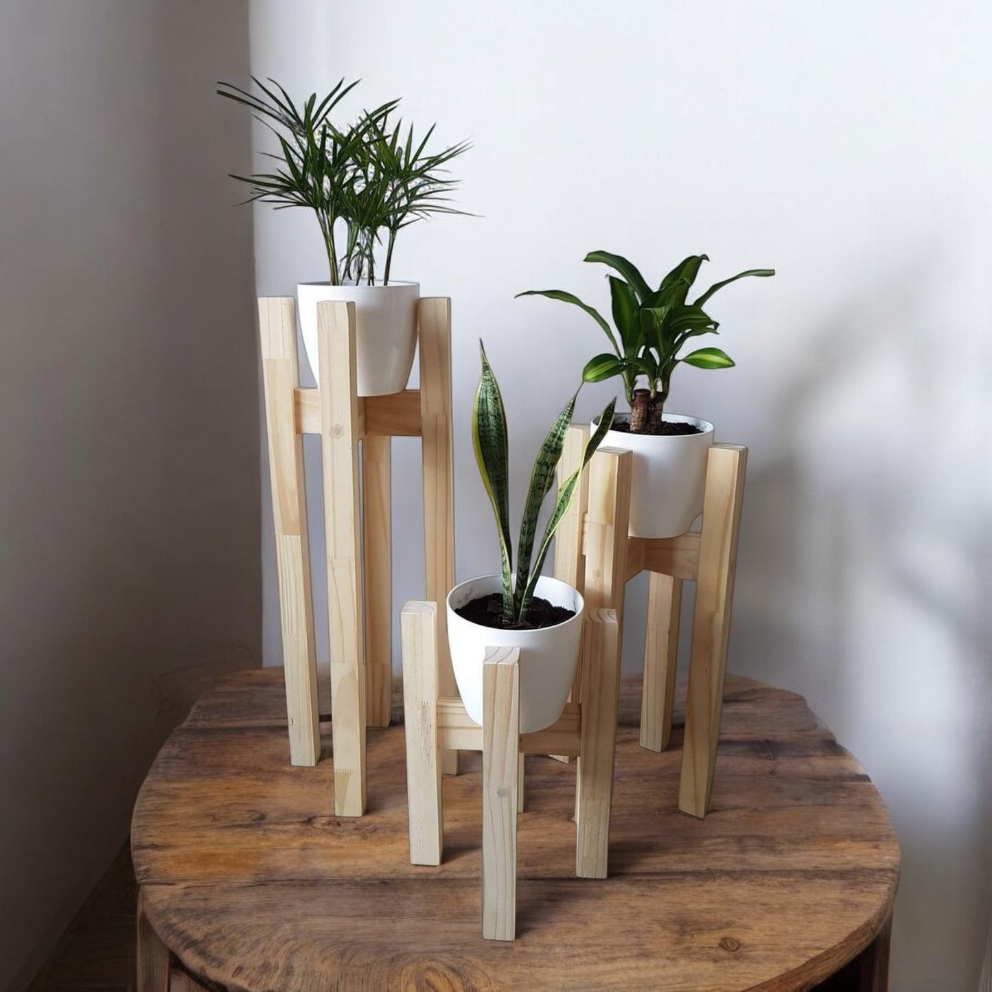 ShopTwiz Wooden Stool Plant Stand for Garden and House