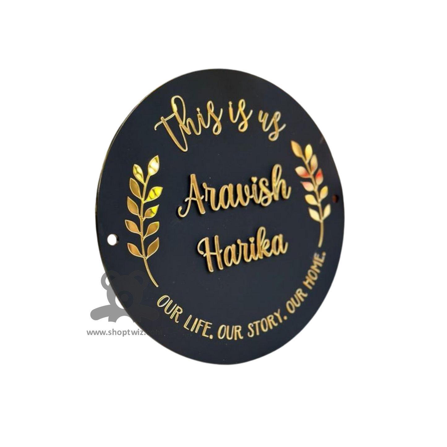 ShopTwiz Circle Black Golden Design And Latter  Name Plate for House and Office