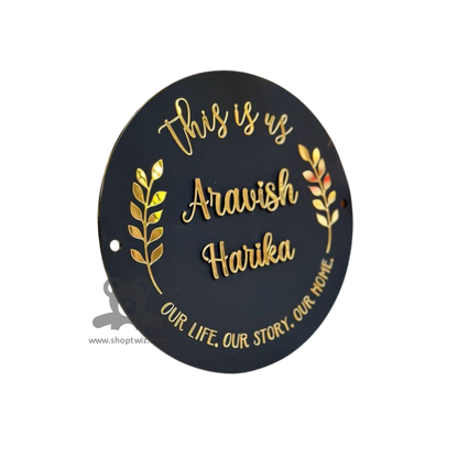 ShopTwiz Circle Black Golden Design And Latter  Name Plate for House and Office