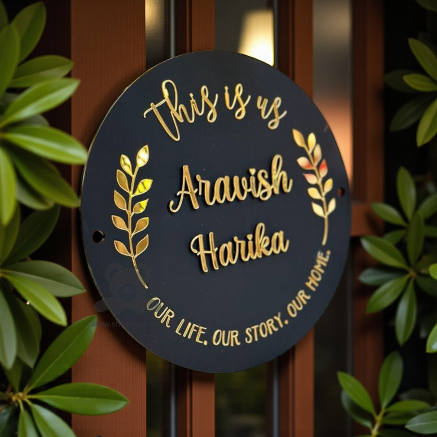 ShopTwiz Circle Black Golden Design And Latter  Name Plate for House and Office