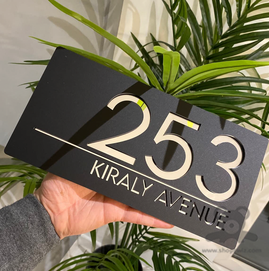 ShopTwiz Rectangle Black Golden And Black Acrylic Name Plate for House and Office