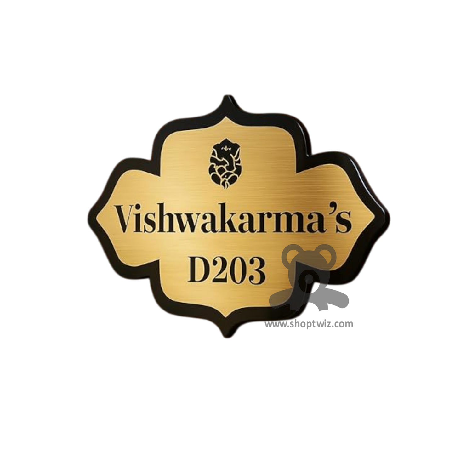 ShopTwiz Black Design Golden Black Letter Name Plate for House and Office