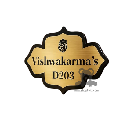 ShopTwiz Black Design Golden Black Letter Name Plate for House and Office