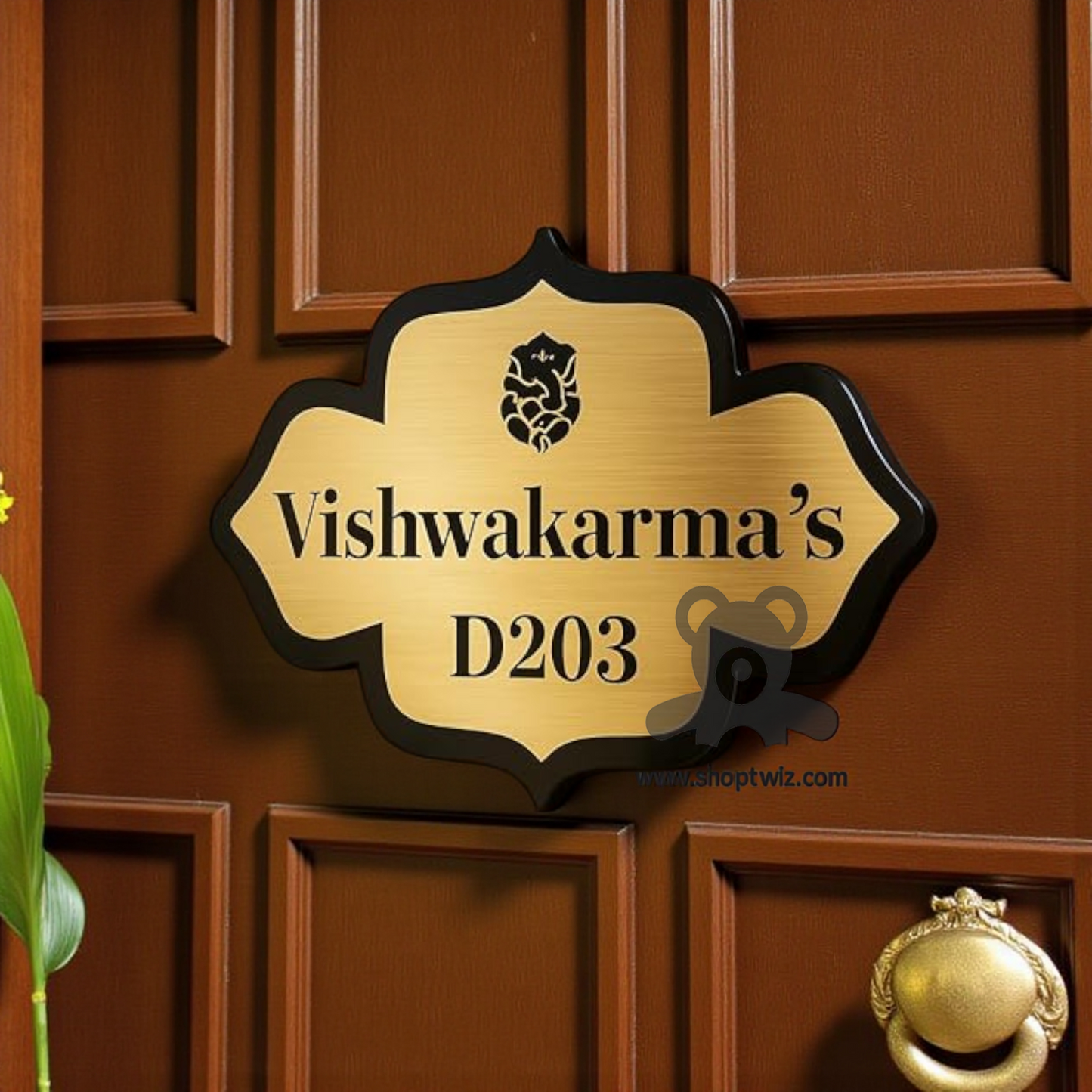 ShopTwiz Black Design Golden Black Letter Name Plate for House and Office