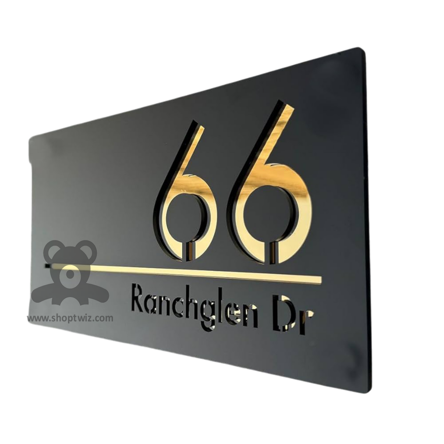 ShopTwiz Rectangle Golden And Black Acrylic Name Plate for House and Office