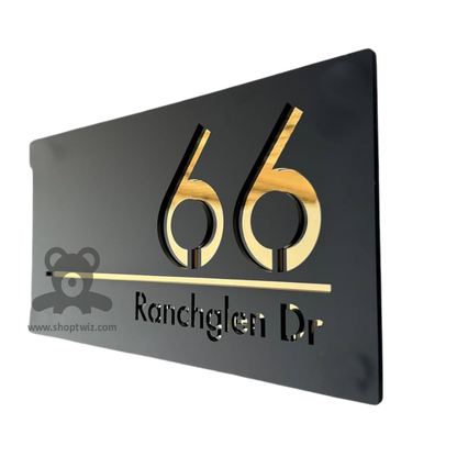 ShopTwiz Rectangle Golden And Black Acrylic Name Plate for House and Office
