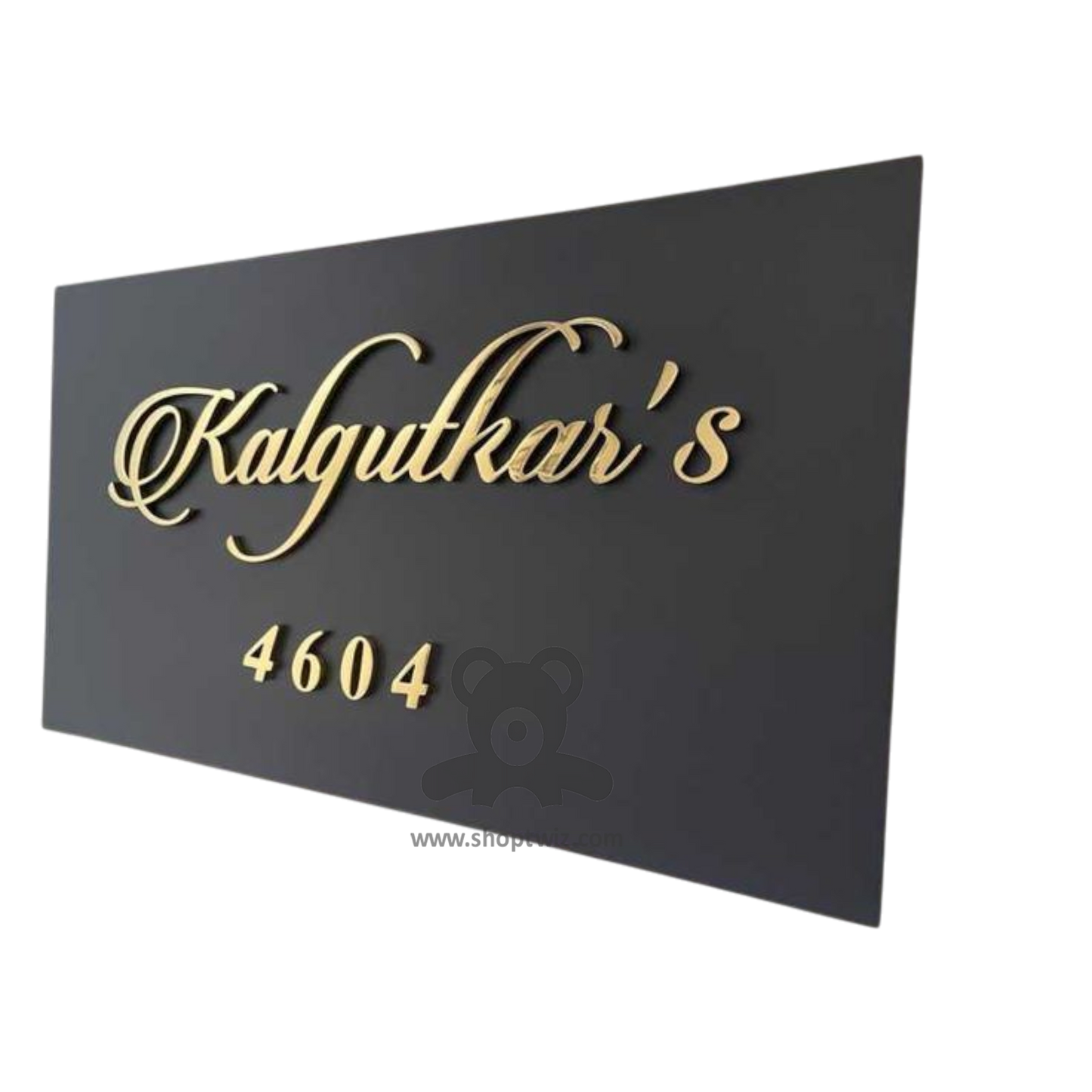 ShopTwiz Rectangle Wood Golden Letter Name Plate for House and Office