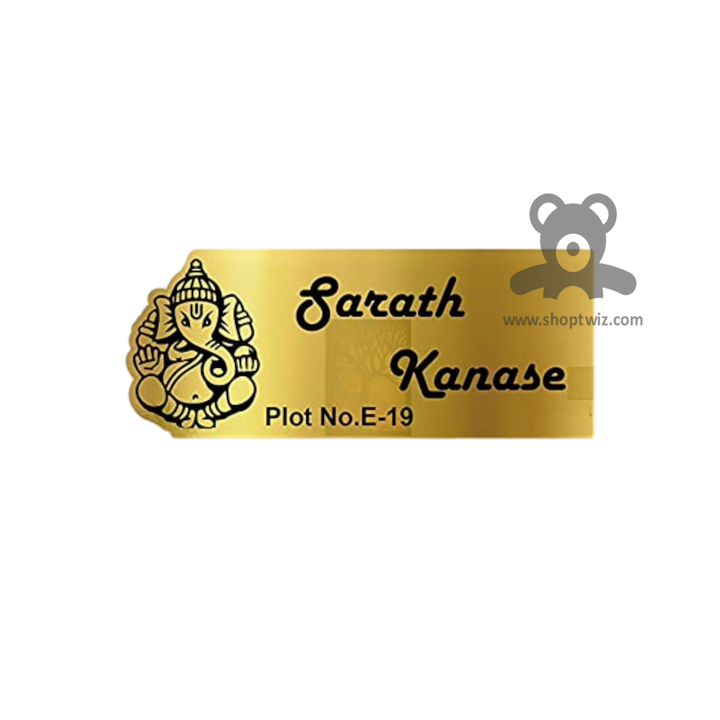 ShopTwiz Rectangle Golden Black Ganesh Letter Name Plate for House and Office