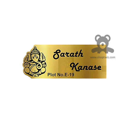 ShopTwiz Rectangle Golden Black Ganesh Letter Name Plate for House and Office