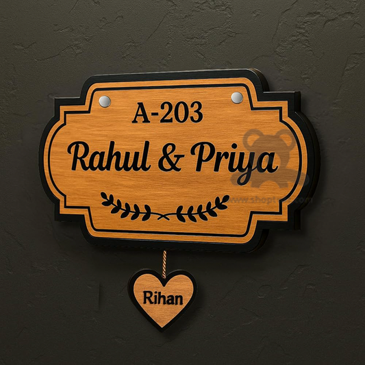 ShopTwiz Rectangle Wood Black Letter Name Plate for House and Office