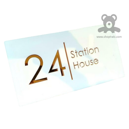 ShopTwiz Rectangle White Golden Letter Name Plate for House and Office