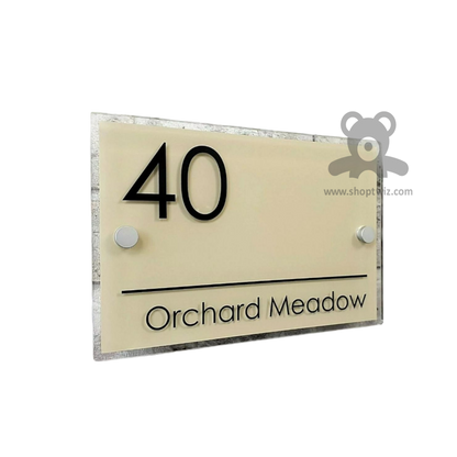 ShopTwiz Rectangle Wood Cream Color Plate Black Letter Name Plate for House and Office