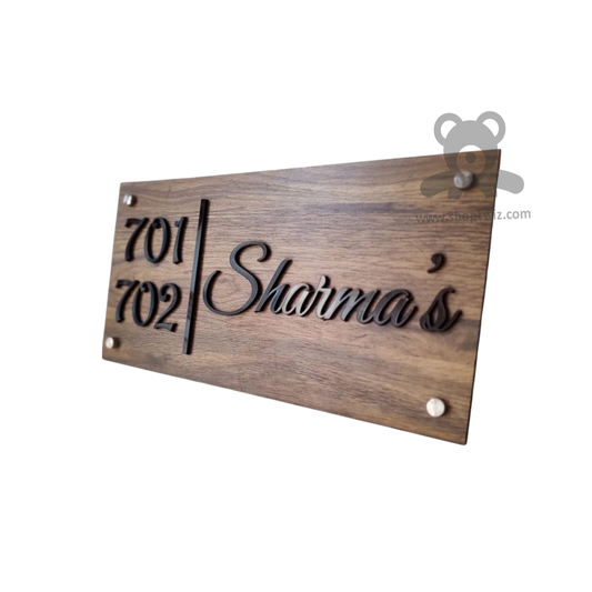 ShopTwiz Rectangle Wooden  Texture Black Letter Name Plate for House and Office