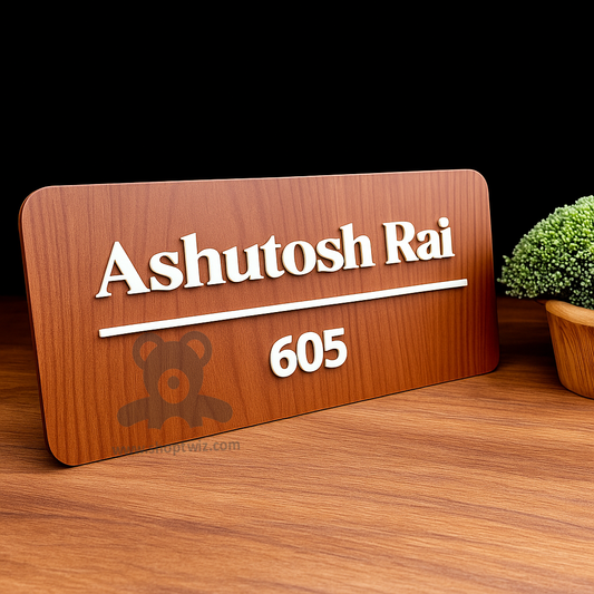 ShopTwiz Rectangle Wood  texture with White Letter Name Plate for House and Office