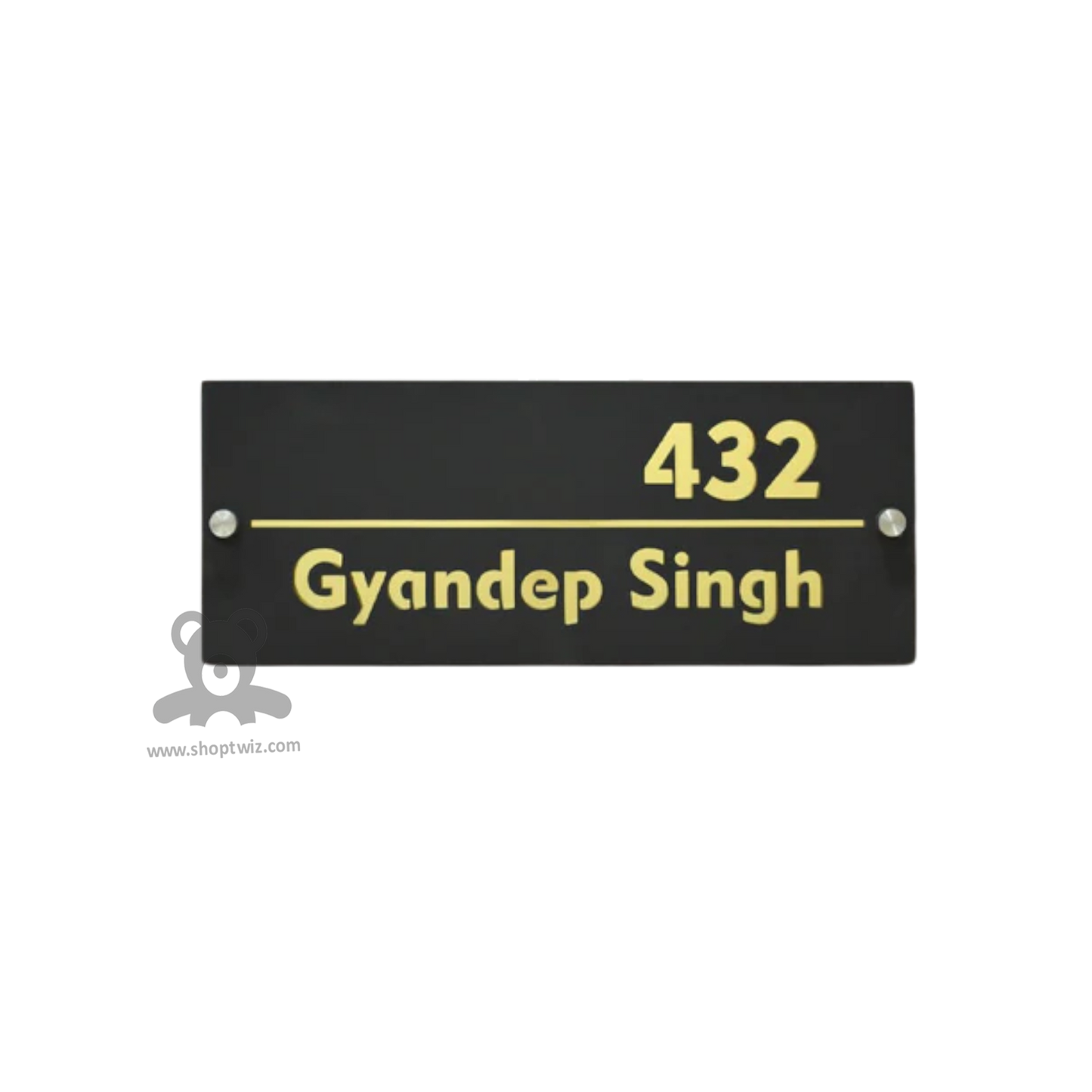 ShopTwiz Rectangle Black Golden Letter Name Plate for House and Office