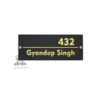 ShopTwiz Rectangle Black Golden Letter Name Plate for House and Office