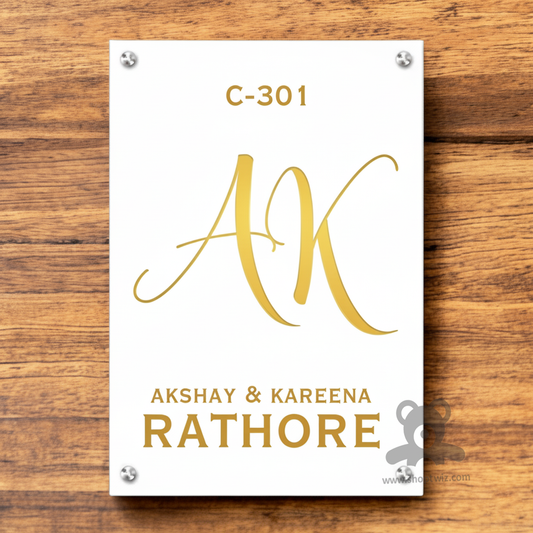 ShopTwiz Rectangle White Golden Letter Name Plate for House and Office