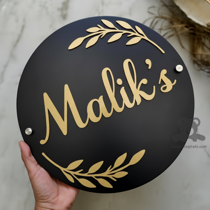 ShopTwiz Circle Black Acrylic Golden Letter Name Plate for House and Office