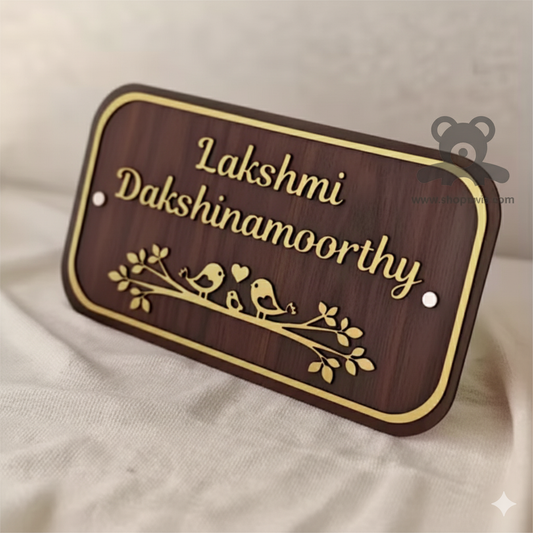 ShopTwiz Rectangle Wood Golden Letter Design Border Name Plate for House and Office