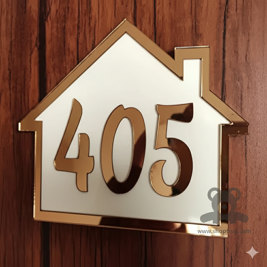 ShopTwiz Home White Acrylic Golden Letter Border Name Plate for House and Office
