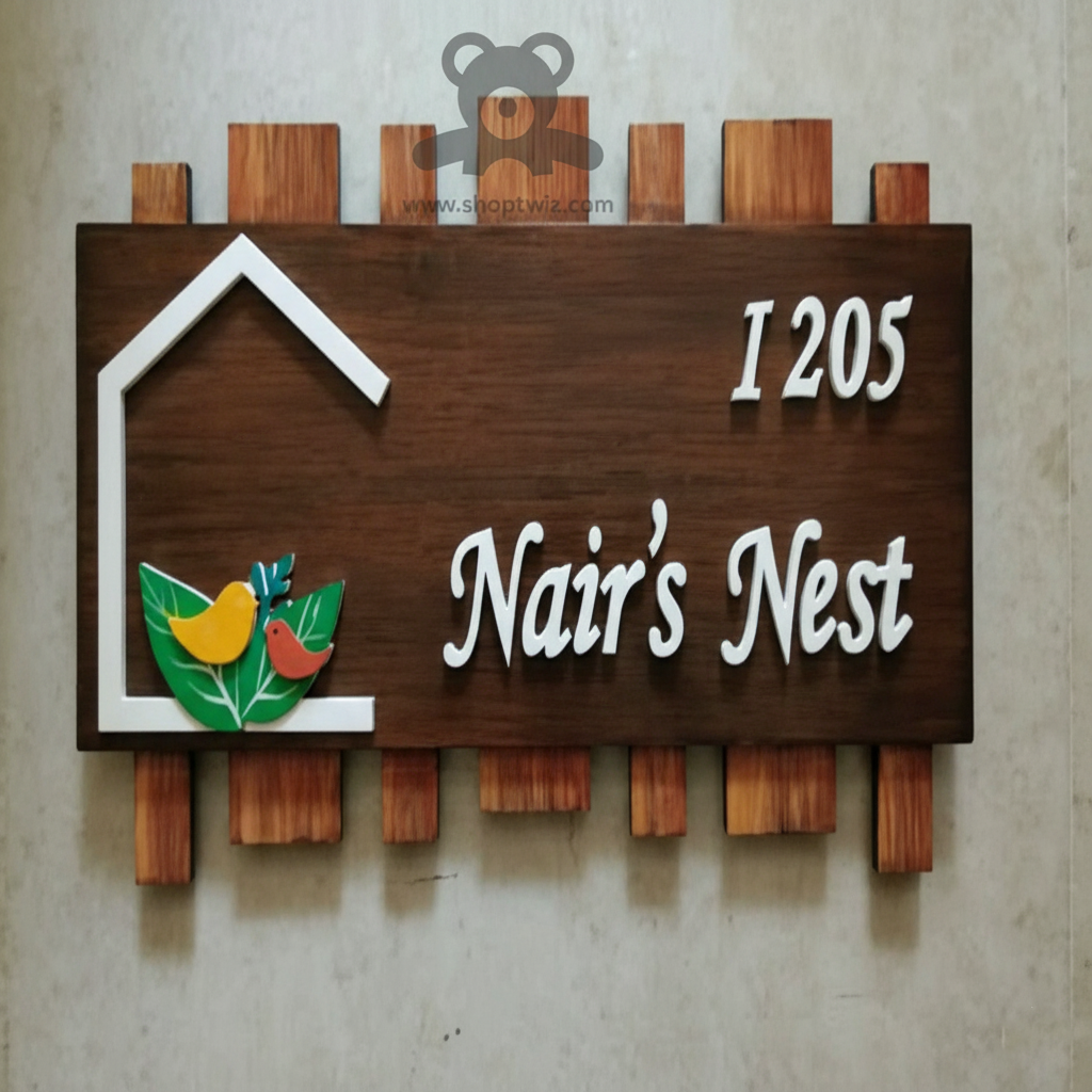 ShopTwiz Rectangle Wood Stick White Letter House Name Plate for House and Office