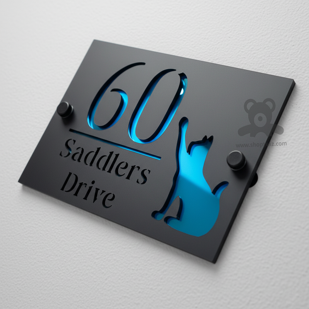 ShopTwiz Square Black Acrylic And Letter Blue Name Plate for House and Office