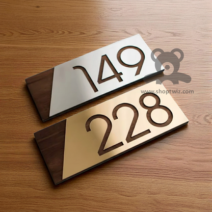ShopTwiz Rectangle Wood White And Golden Acrylic Name Plate for House and Office