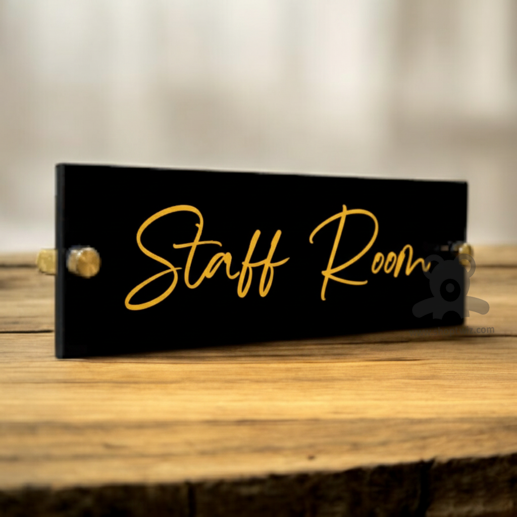 ShopTwiz Rectangle Black Golden Letter Name Plate for House and Office